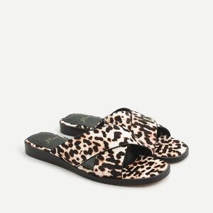 J. Crew Cross-Strap Leopard Animal Print Calf Hair Slip On Sandals Size 10